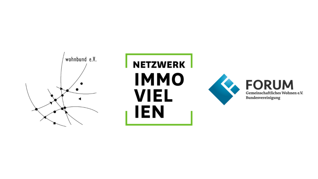 Logos vom wohnbund e.V., Netzwerk Immovielien und Forum für Gemeinschaftliches Wohnen e.V. Bundesvereinigung